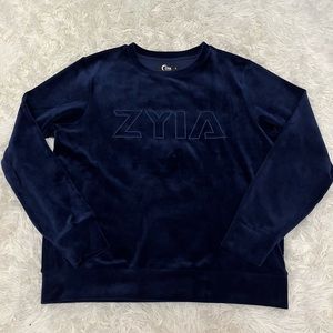 Zyia Active Navy Blue Logo Pullover Crewneck Velvet Large